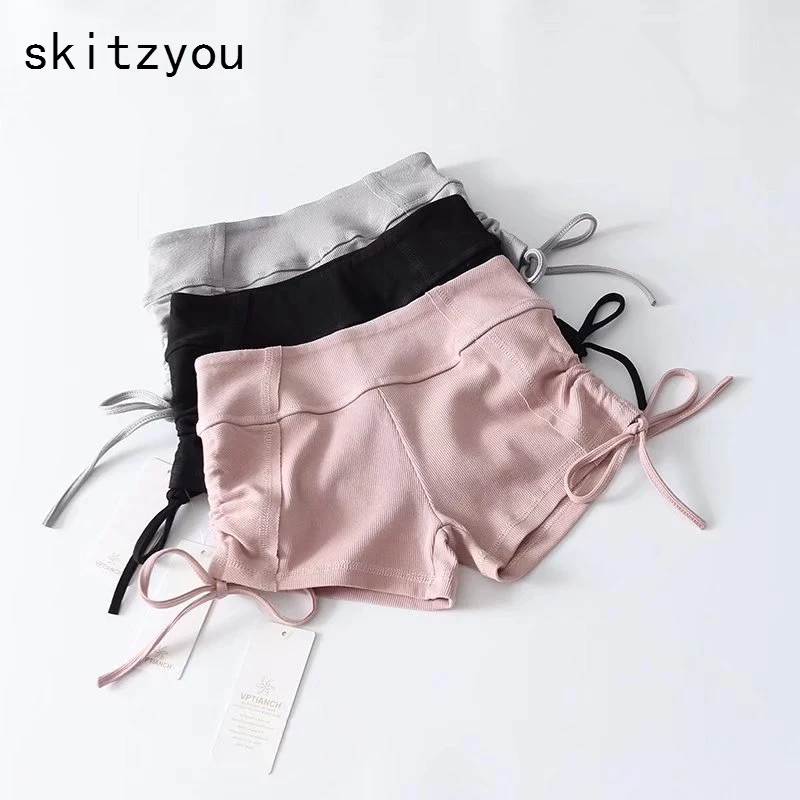 

skitzyou Knitted Summer Shorts Women Skinny Bodycon Tie Black Gray Slim Short feminino Beach Wear Casual Boho Pink Short mujer