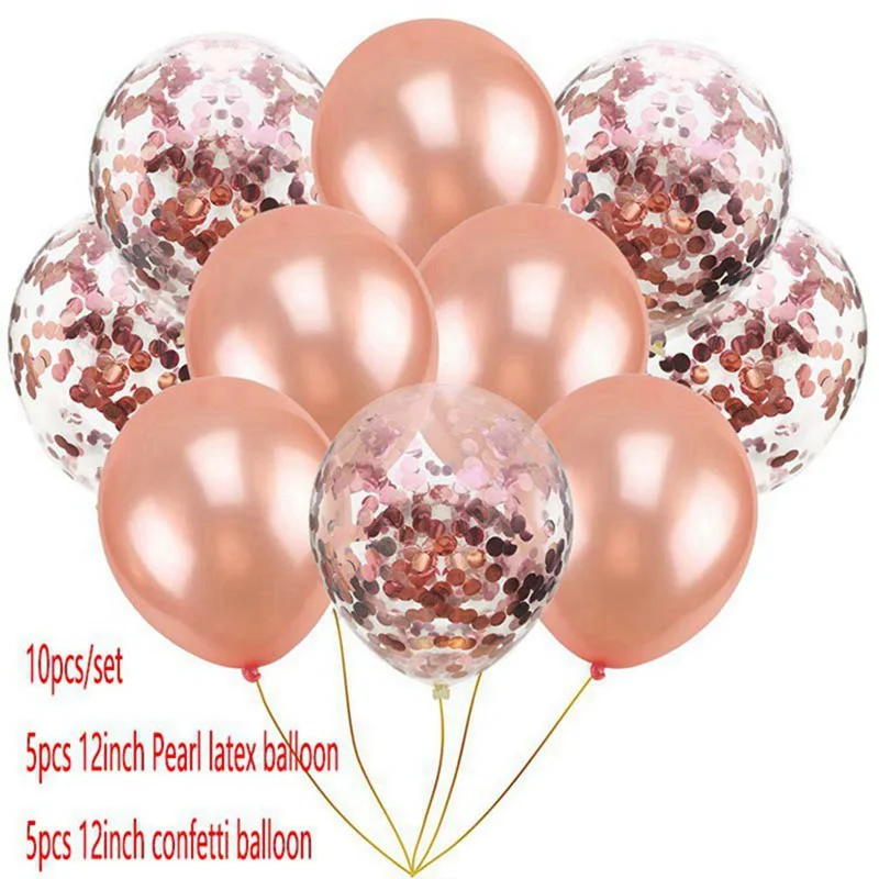 Rose Gold Confetti Latex Balloons Set Star Heart Foil Baloon Birthday Party Decorations Kids Wedding Ballon Baby Shower Supplies