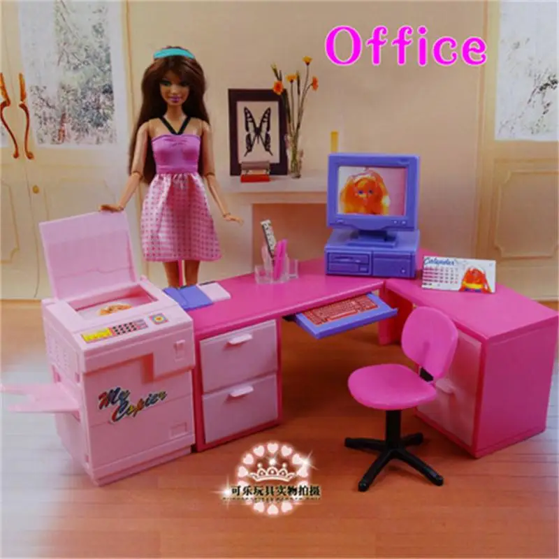 For Barbie Doll Furniture Accessories Toy Office Computer Desk Copy Machine Table Kitchen Bedroom Wardrobe Holiday Gift Girl DIY copy sanwa obsf 24 video arcade console joystick round push button micro switch copy diy game machine 24mm 1pc