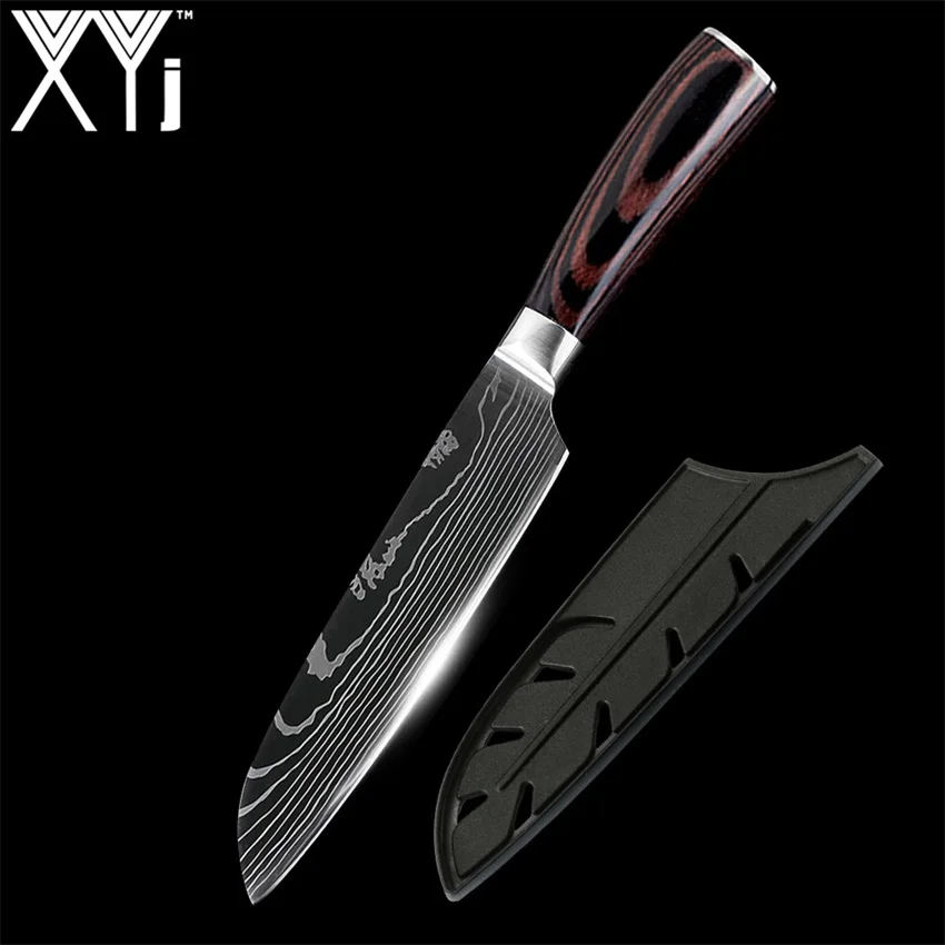 XYj японские кухонные ножи из нержавеющей стали имитация Дамасского узора нож шеф-повара Santoku Кливер нож для нарезки нож инструмент - Цвет: 5 inch Santoku knife