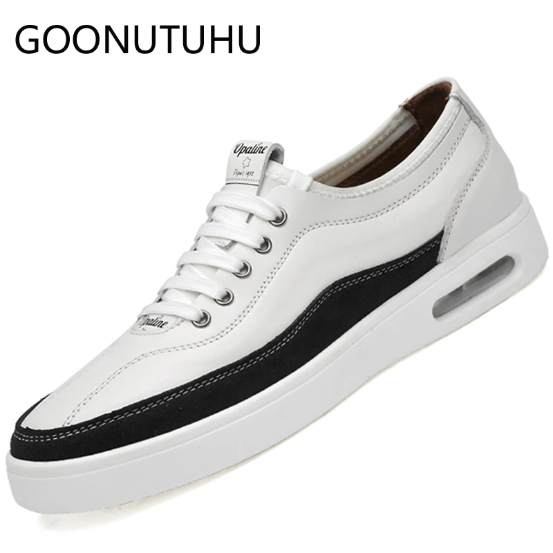 

2019 new fashion men's shoes casual genuine leather male flat sneakers black or white shoe man platform shoes for men size 36-46