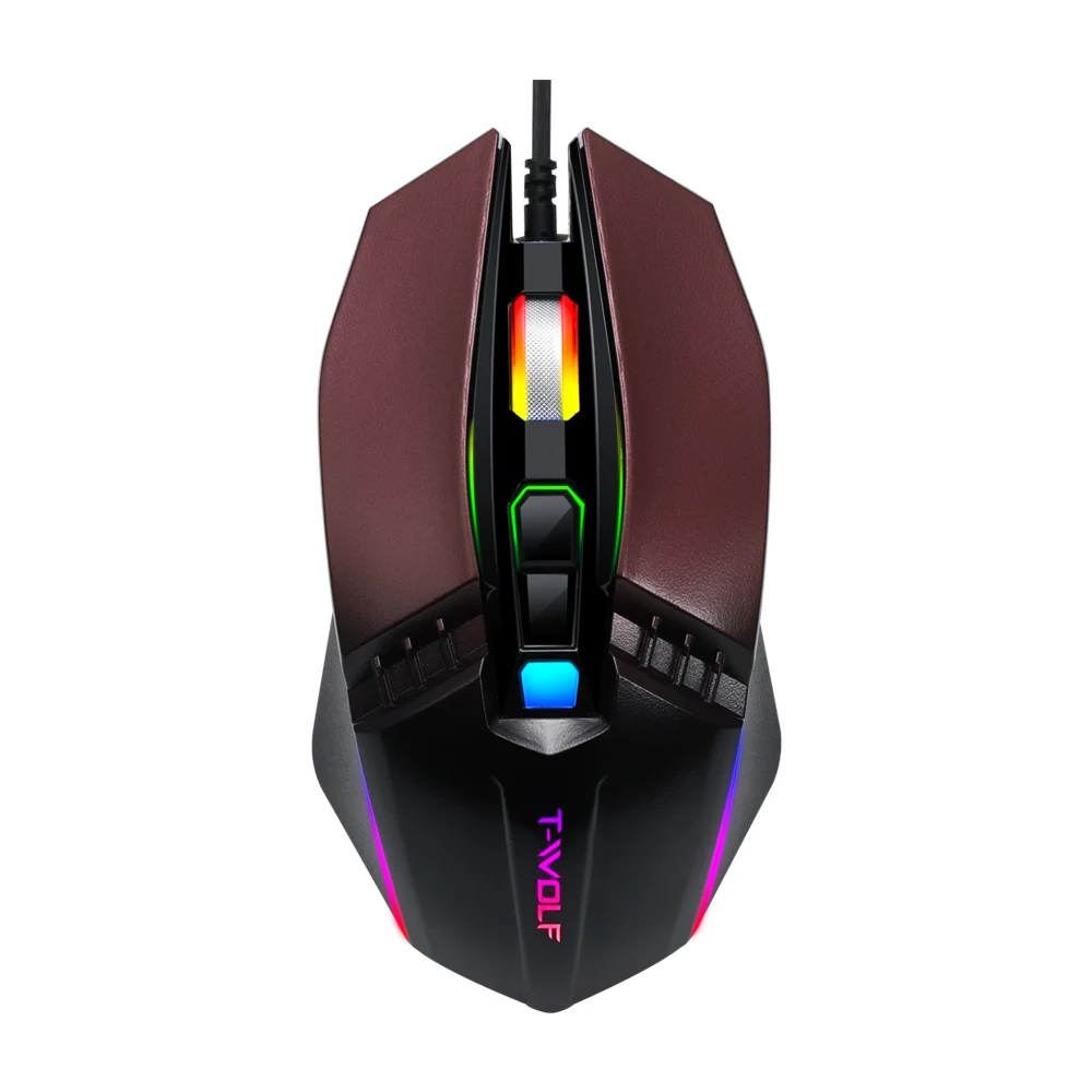 Wine Red T-WOLF V8 компьютерная проводная мышь для геймера 2400 dpi Регулируемая эргономичная оптическая мышь RGB подсветка офисные USB мыши для настольного ноутбука - Цвет: Wine Red