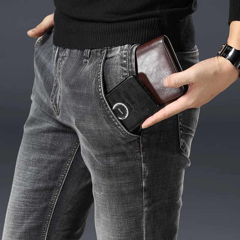 Brother Wang Мужская одежда Джинсы на молнии с защитой от кражи новые модные повседневные Прямые хлопковые эластичные Брендовые мужские джинсы большого размера - Цвет: Dark gray