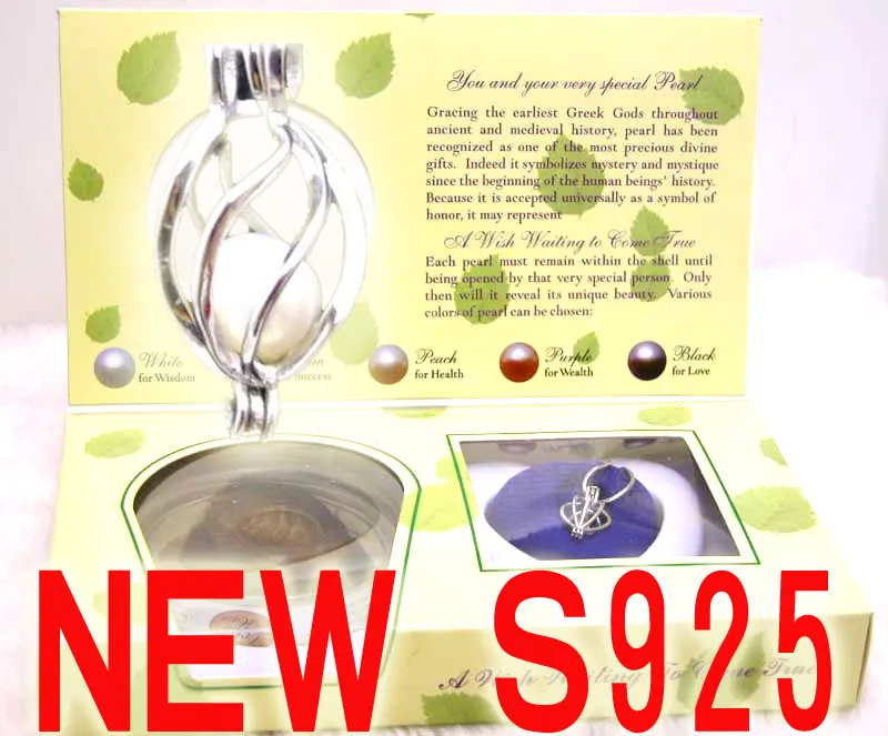 

Fashion Gift One Box Sterling Silver S925 Drop shape Pendant 16" wish pearl Necklace gift