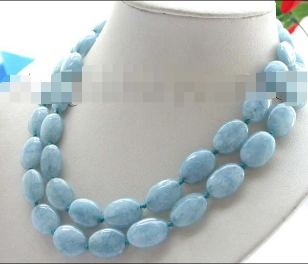 

0001991 Double Genuine Natural 13x18mm Blue Aquamarine Necklace