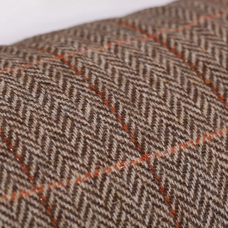 

150CM Wide 380G/M Weight Check Brown Wool Spandex Autumn and Winter Overcoat Outwear Jacket Dress Fabric E869