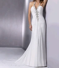 Kostenloser Versand Sexy Halter Applique und Perlen Mit Zug Chiffon Weiß Abendkleider WLF1071