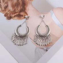 Jiree brincos punk vintage boêmio, brincos com clipe de borla sem piercing para mulheres, joias étnicas