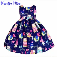 Kseniya Kids/Новые летние платья для девочек в европейском стиле; хлопковая детская одежда для девочек с героями мультфильмов; голубое, розовое платье с цветочным рисунком; От 2 до 14 лет с граффити