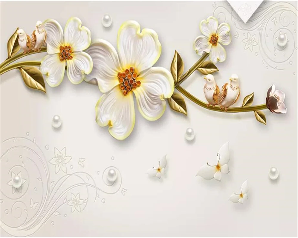 Beibehang Custom Wallpaper 3d Jewelry Relief Three Simple And Stylish New  Chinese Flower Background Wall Paper Papel De Parede - Wallpapers -  AliExpress