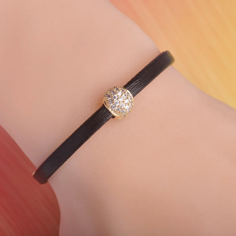 

Creative Leather Bracelets for Women Cooper Metal Zircon Gold color Luxury High Quality Leather Bracelets Wear Comfort