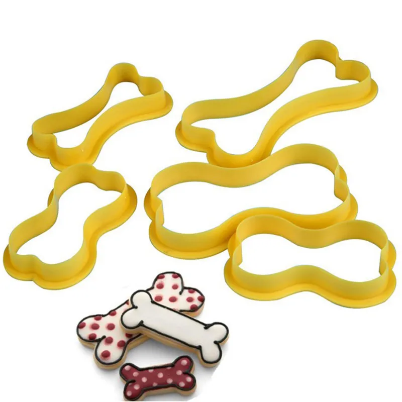

TTLIFE 5PCS Dog Bone Cookie Cutter Plastic Stamp Biscuit Molds Fondant Cake Decorating Tools Pastry Dessert Kitchen Baking Mould