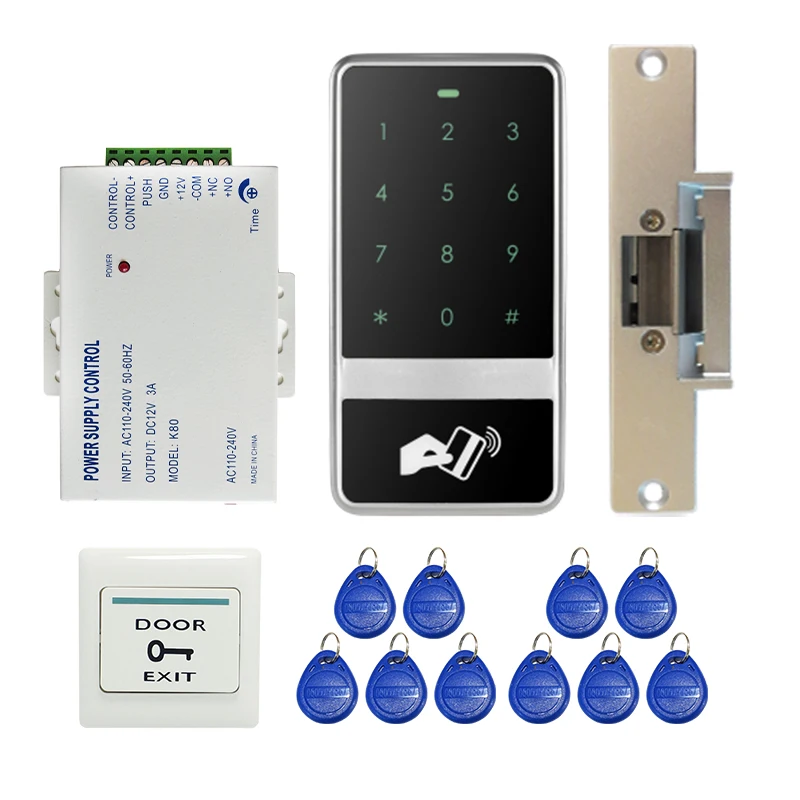 

Wholesale Metal Touch Waterproof RFID Card Reader Keypad Door Access Control System Electric Strike Door Lock Free Shipping