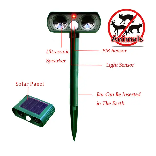 Solar Power Ultrasonic Animal Repellent Deterrent Dog/Cat/Bird/Mole PIR Motion Repeller Garden Supplies E2S
