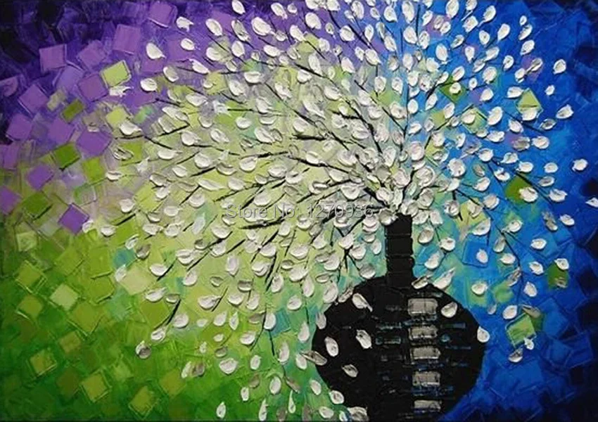 

Cheapest Price Good Quality for Dinning Room Decoration Picture Art Handmade Modern Life Tree Oil Painting Canvas White Flower