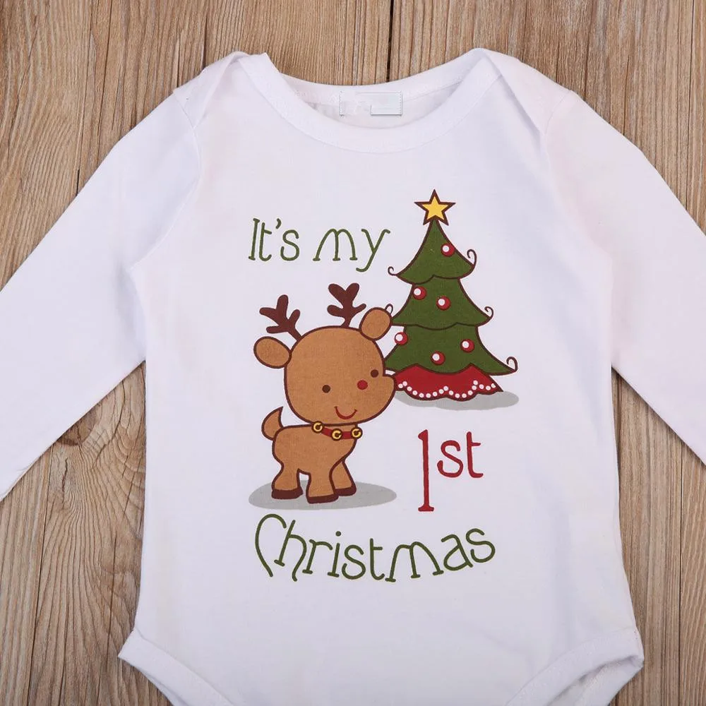 Рождественский комбинезон для новорожденных, комбинезон для младенцев мальчиков девочек, костюмы с длинными рукавами и рисунком оленя, рождественской елки, комбинезон, одежда для малышей 0-24 месяцев