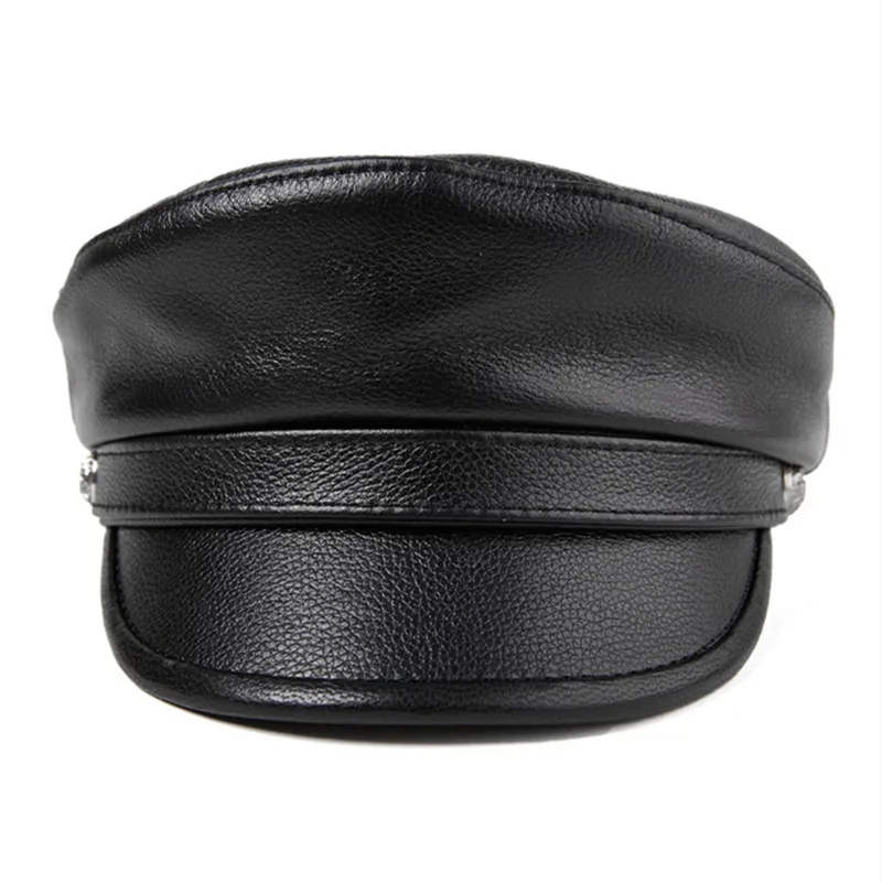 Preise SILOQIN Echtem Leder Hut Rindsleder Schaffell Armee Militär Hüte Für Männer Frauen Mode Marken Flache Kappe Neue Herbst frauen kappen