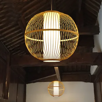 

Creative Round Bamboo Lantern Pendant Light Handmade Wood Suspension Lamp For living room restaurant bar Pendant lighting AL002