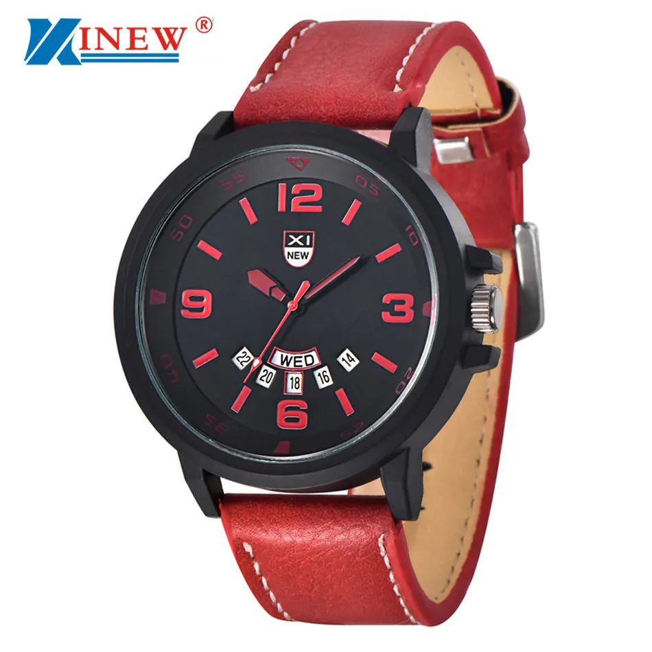 

XINEW Relogio Masculino 2017 Fashion Men's Leather Band Watches Military men watch Luxury Sport Analog Quartz Date Watch Clock