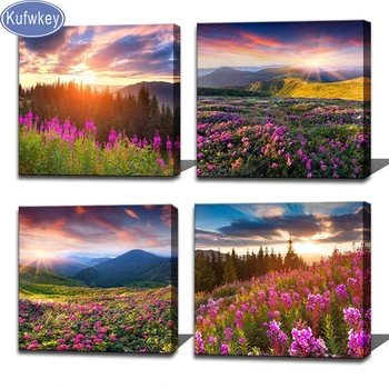 

mosaic diamond,4pcs set diamond painting full square display 5d Diamond embroidery sale Valley Of Flowers for Dinning Room decor