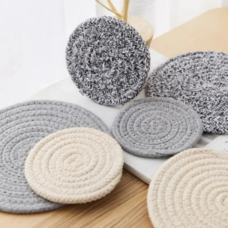 

2pcs Braided Placemats Straw Cup Coasters Dining Table Mat Heat Insulation Pot Holder Round Drink Coaster Kitchen Accessories