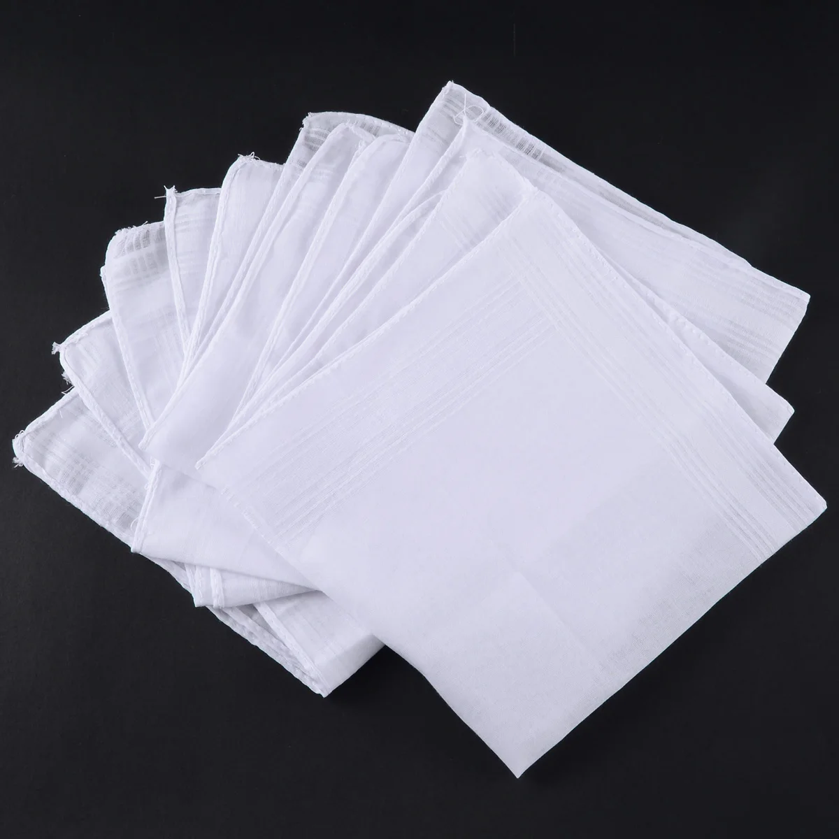 5pcs White Pocket Cotton Handkerchiefs Hankie Hanky with Stripe Men 40*40cm