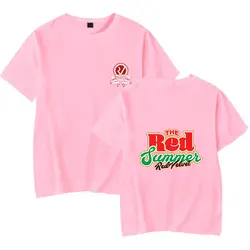 Frdun Tommy красная бархатная летняя футболка оверсайз Kpop Женская/Мужская Корейская команда для девочек Мягкая Повседневная Highstreet футболка