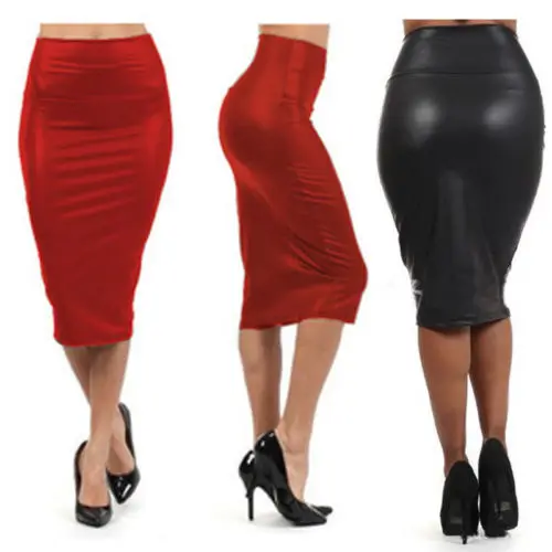 Женская юбка карандаш из ПУ кожи с завышенной талией|skirt pu|women leather skirtleather skirt |