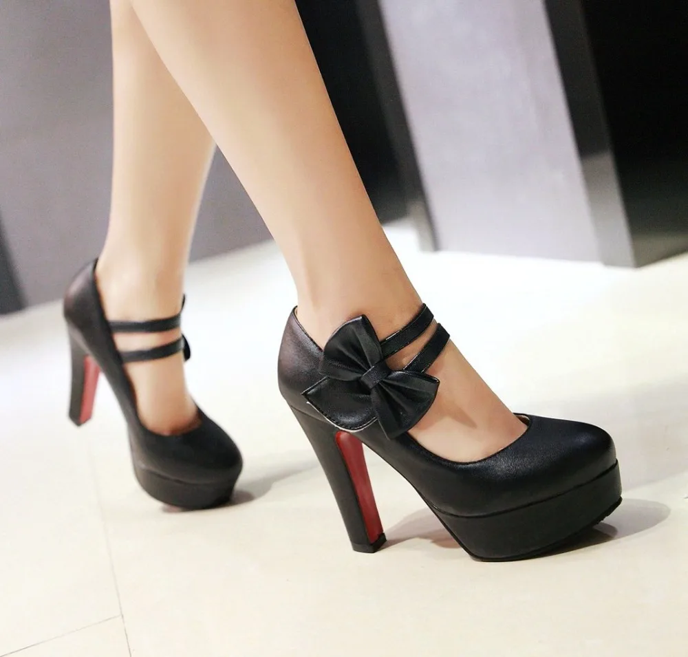 MORAZORA Fashion sweet high heels shoes 12cm shallow women pumps wedding shoes big size 34-47 platform shoes bowtie 3