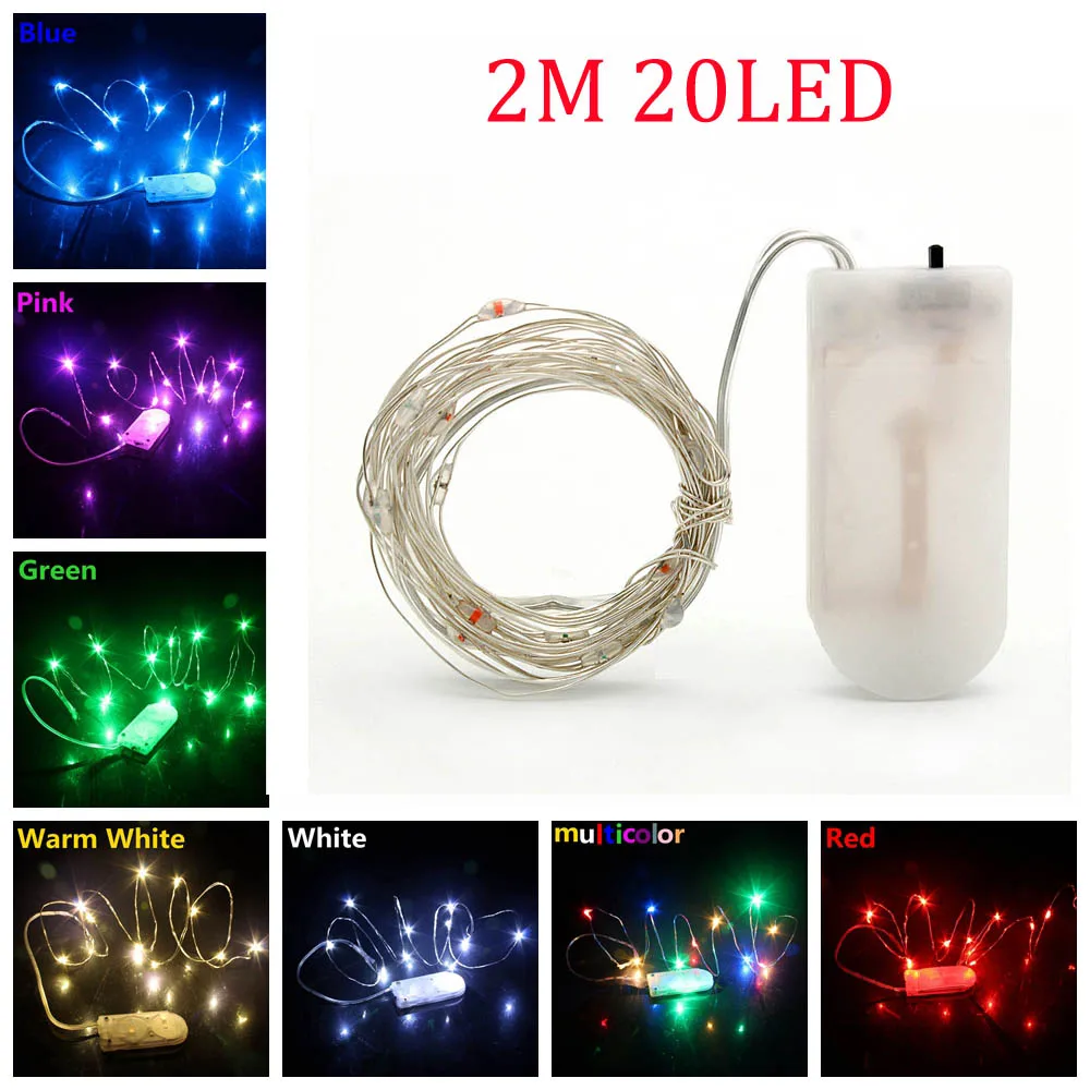 Светодиодный светильник-гирлянда s 10 м 5 м 2 м с серебряной проволокой для дома, Рождества, свадьбы, вечеринки, украшение, питание от 5 В батареи CR2032, сказочный светильник