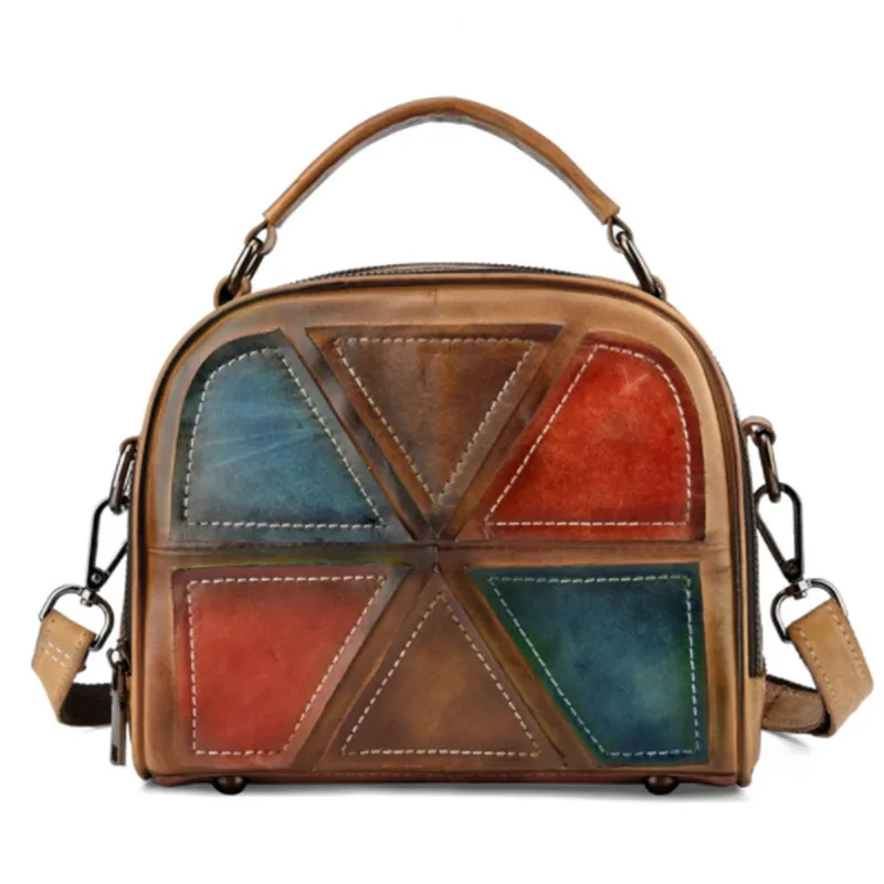 

B0070 Vintage Brushed off Genuine Leather Women's Shoulder Messenger Bag Patchwork Ladies Handbag Travel Street Shopping Pack