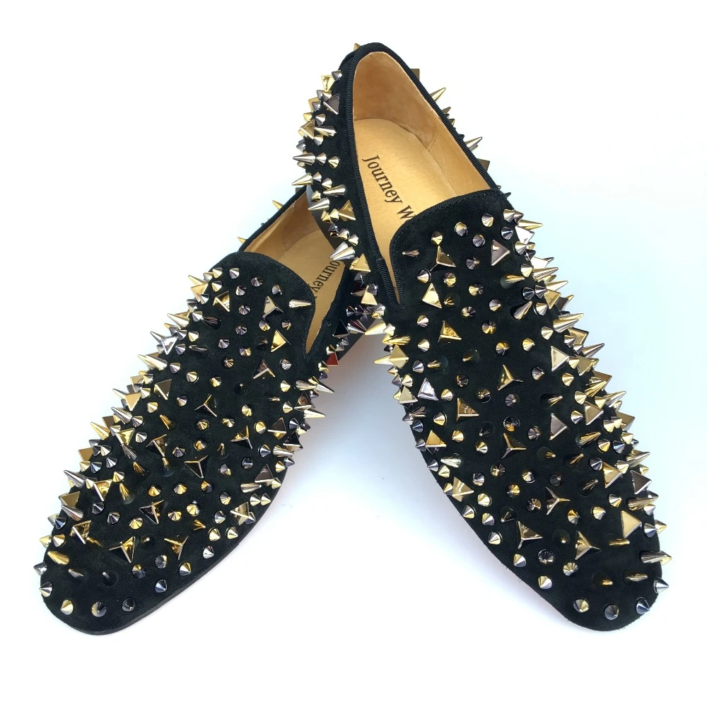New Handmade Men Black Slippers Loafers Shoes With Gold Spikes Red Bottom Men's Flats Party Prom shoes Size 7 14|shoes size|shoes withshoes dress shoe - AliExpress