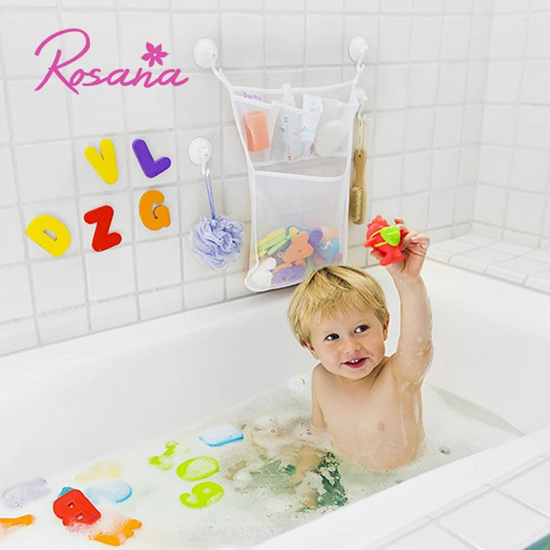 

Rosana Kids Bathroom Bath Toy Storage Hanging Bag Suction Cup Bag Tidy Waterproof Cloth Children Toy Organiser Net Folding Bag