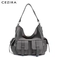 CEZIRA Large New Women Handbags Fashion Vegan Leather Hobo Double Flap Pockets Shoulder Bags Microfiber Functional Cross body