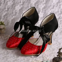 (20 Colors)New Style Black and Red Satin Lace-up Evening Party Shoes with Small Rhinestones
