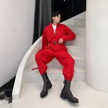 Комбинезон с длинными рукавами в стиле хип-хоп, японский ретро, свободный тренд, рабочие мужские комбинезоны, мужские свободные брюки