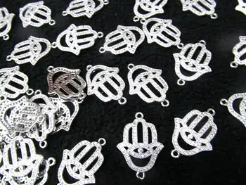 

12pcs Micro Pave Crystal Antique Silver Hamsa Hand Charms 18-25mm connector finding