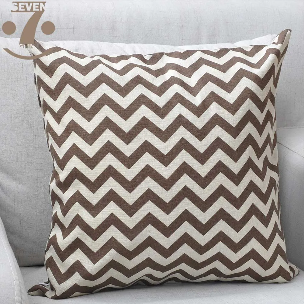 

Cute Soft Cotton Linen Geometric Grey Coffee Waves 43x43cm Square Pillow Cover