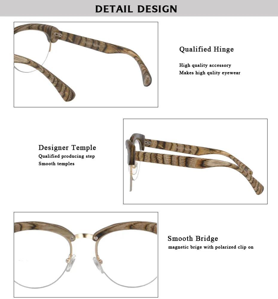 Magic Jing старую древесину очки с полуободками деревянные оптические устройства с пружинным шарниром BV5031