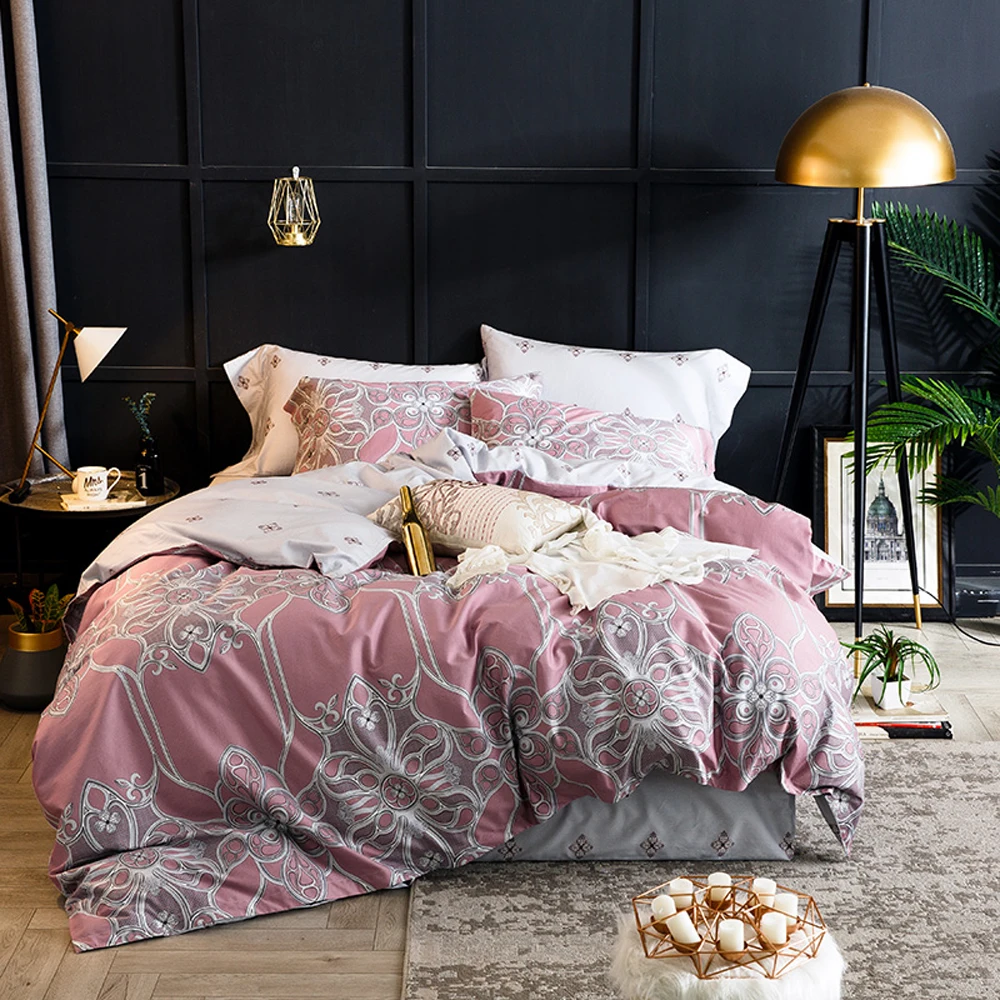 

2018 European Pink Luxury Duvet Cover Set Soft Egyptian Cotton Bedlinens Queen King Bedding Set Sheet Pillowcases