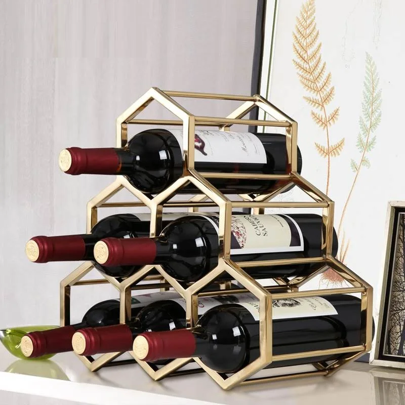

6 Bottle Rack Horizontal Storage Free Standing Honeycomb Wine Rack Metal Wine Holder Innovative Wine Holder Home Decor L3105