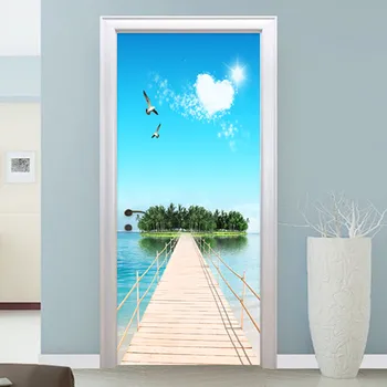 

Door Sticker Wood Bridge 3D Nature Landscape Wallpaper Living Room Home Decor Wall Decals PVC Waterproof 3D Toilet Door Stickers