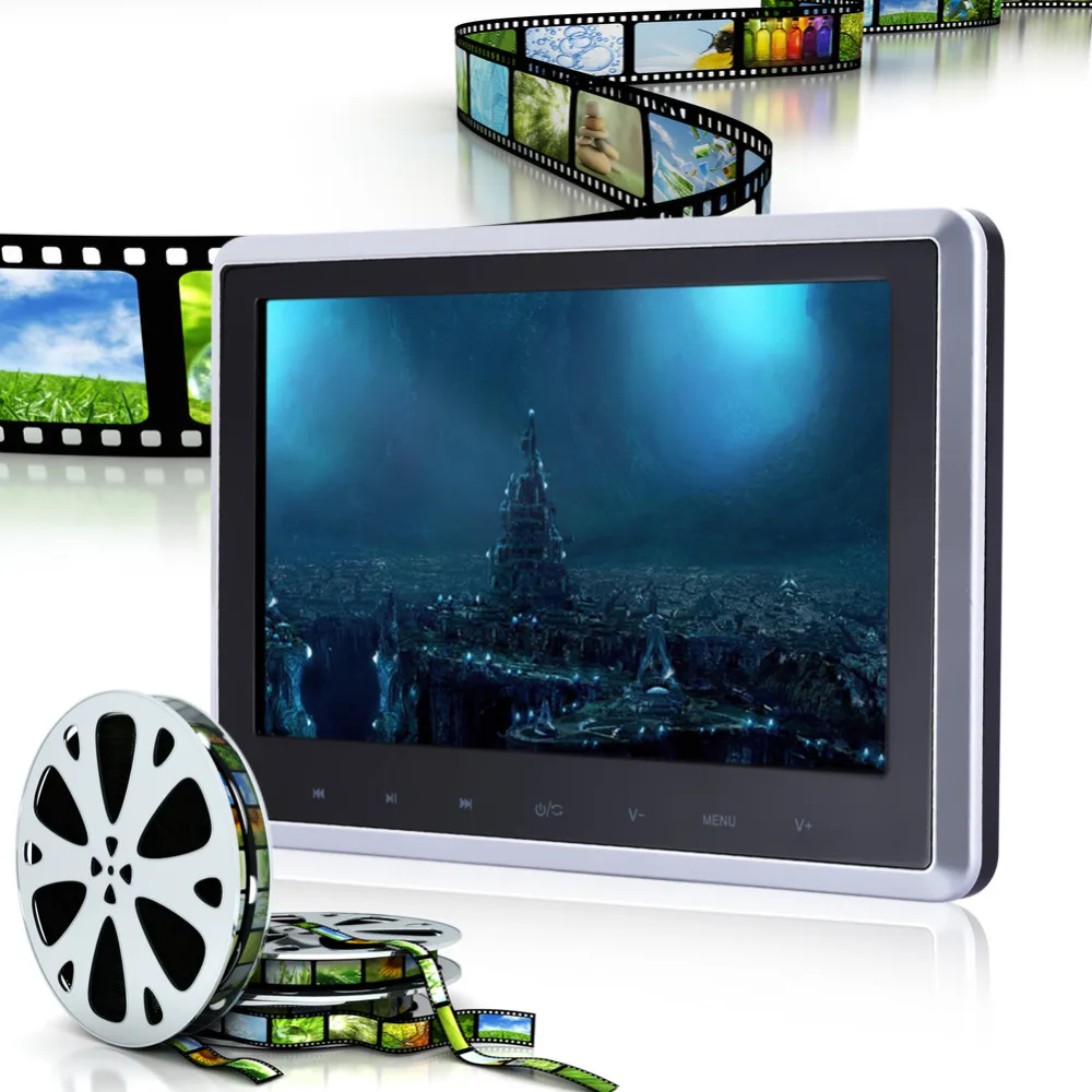 10" Digital TFT LCD Screen Car Headrest Monitor USB/SD Cardreader DVD