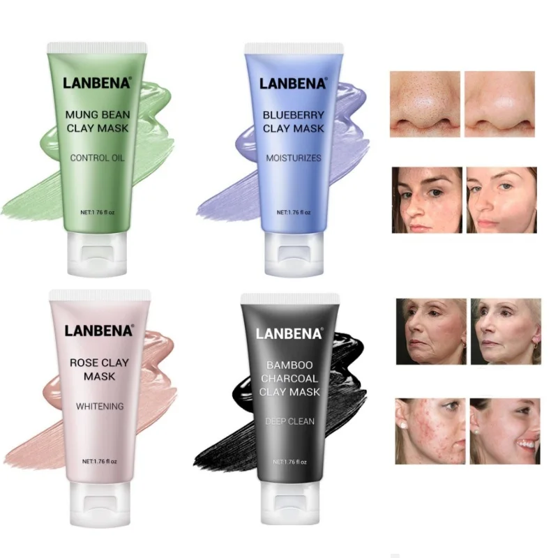 

LANBENA Mung Bean Clay Face Mask+Bamboo Charcoal+Blueberry+Rose Deep Cleaning Remove Grease Shrinks Pores Nourishing Skin Care