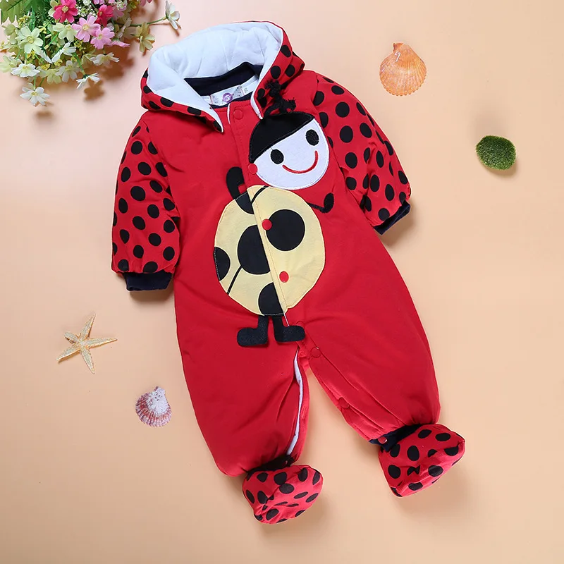 Nuevo Bebé de invierno ropa de invierno extraíble con capucha mamelucos mariquita/vacas Bebe niños y niñas mono caliente gruesa guardapolvos Nuevo Bebé de invierno ropa de invierno extraíble con capucha mamelucos mariquita/vacas Bebe niños y niñas mono caliente gruesa guardapolvos