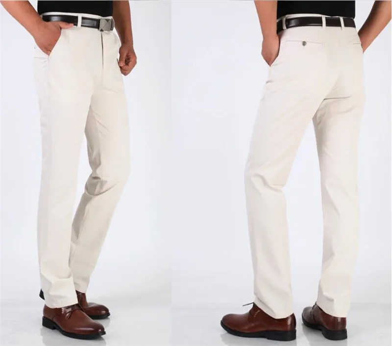 2019 летние тонкие мужские повседневные брюки с высокой талией свободные хлопковые прямые деловые повседневные мужские брюки больше