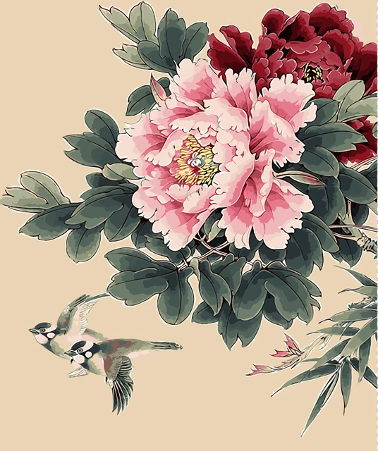 Peony Nice Flower Pigeon Picture Diy Digital Oil Painting Flowers Peony Nice Flower Pigeon Picture Diy Digital Oil Painting Flowers Home Decor Wall Art Room