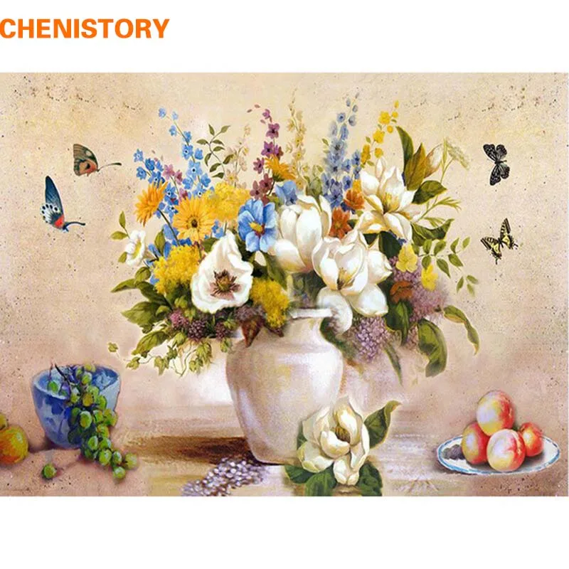 

Framed Flower Butterfly Oil Painting Wall Art Modern DIY Painting By Numbers Picture Home Decor For Living Room Unique Gift