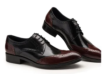 

Genuine Leather Men Fashion Pointed Toes Leather Lace Up Brogue Shoes Men Business Carved Leather Flat Breathable Dress Shoes