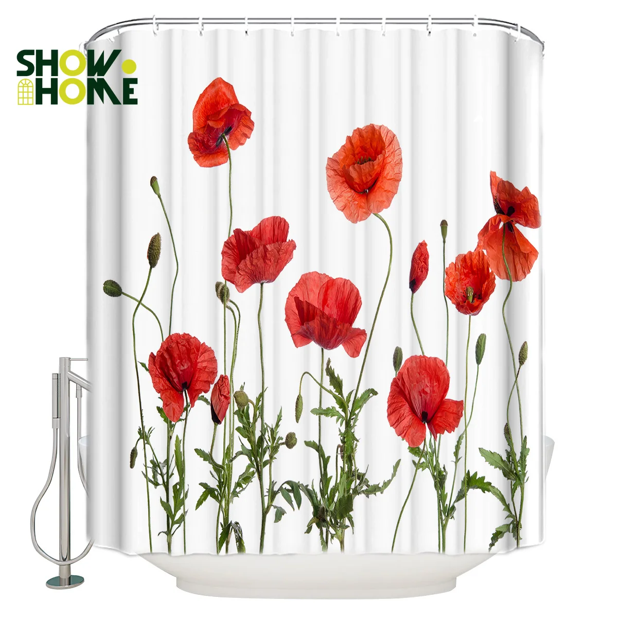 

SHOWHOME Shower Curtain Red Corn Poppy Shower Curtain Bathroom Decor